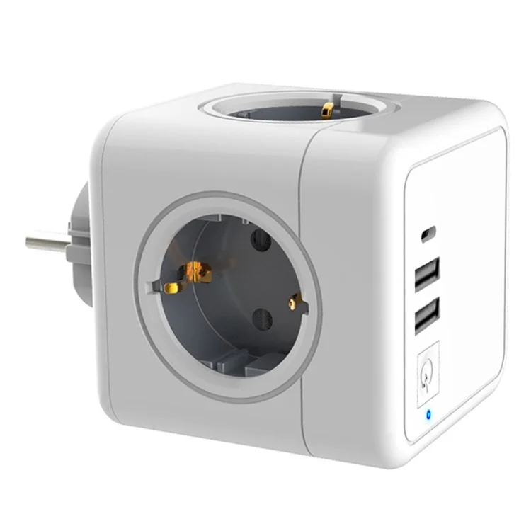 Adaptador de Soquete de Energia do Cubo Sk-01 Com USB / Portas Tipo c Tira de Energia Smart Plug Multifunctionless Sem Fio (cinza)