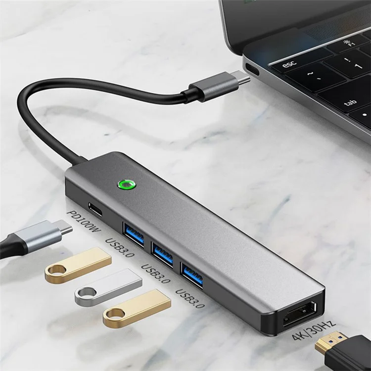 2319 Type-C Hub Adapter to 3xUSB 3.0+PD 100W+HD Video Output Ports
