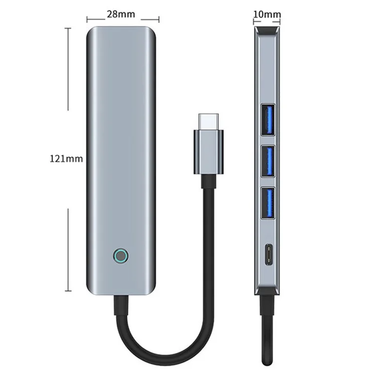 2319 Type-C Hub Adapter to 3xUSB 3.0+PD 100W+HD Video Output Ports