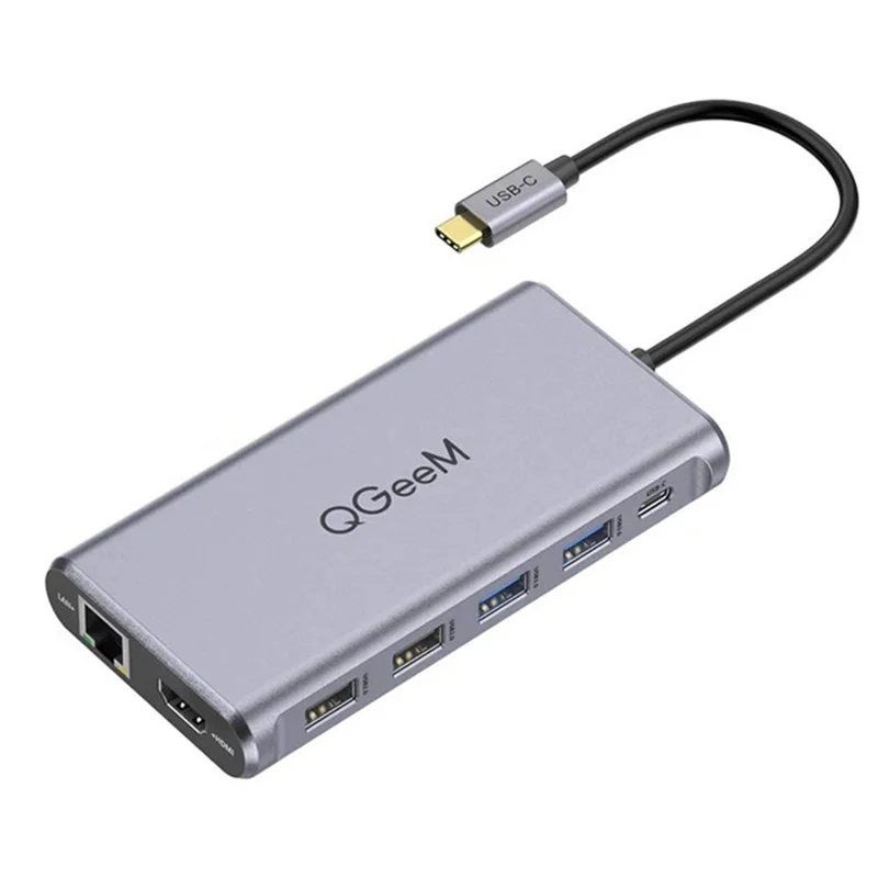 QGEEM QG-UH12-H 12-in-1 Type-C Multi-Port Hub 4K HD Video Output RJ45 USB Card Reader
