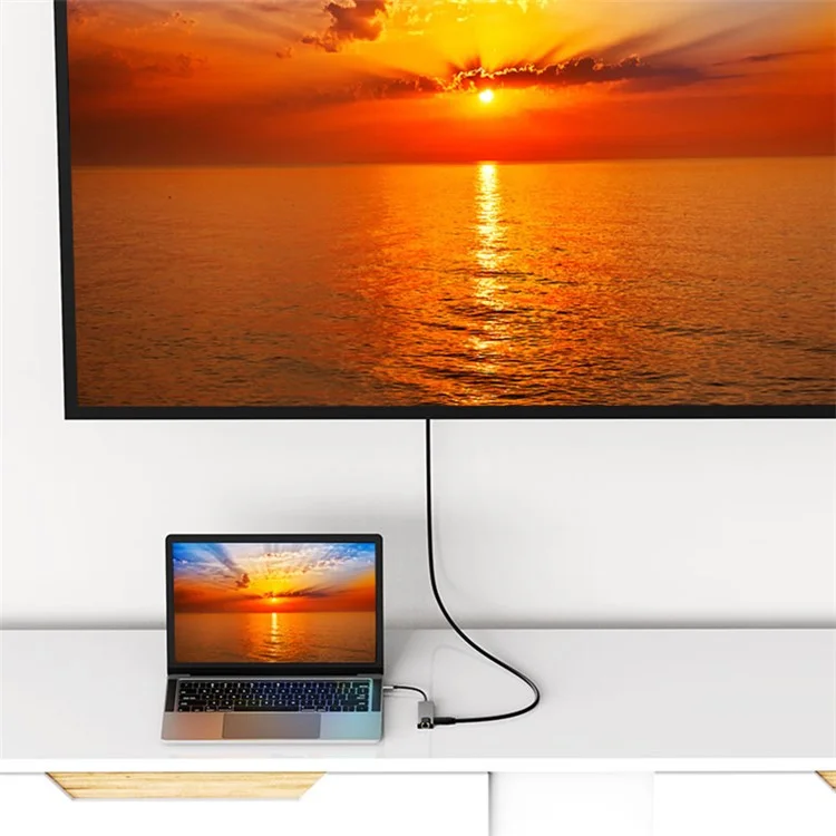 2007-2C 6-in-1 Type-C Hub 4K HD Video Output RJ45 USB 3.0+2.0 Data Transfer PD 100W