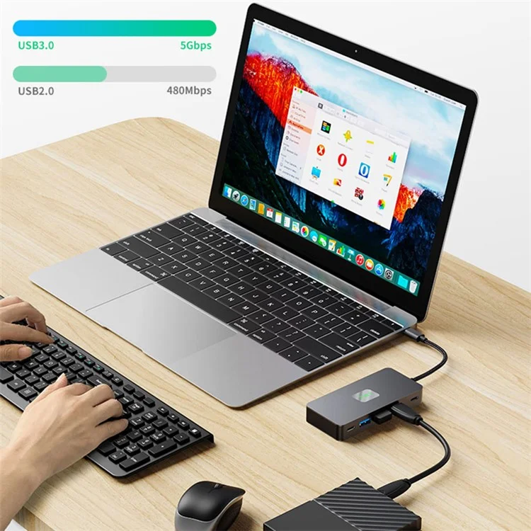 2312 Type-C Adapter Hub to PD 100W+2xHD Video Output+3xUSB 3.0+USB-C