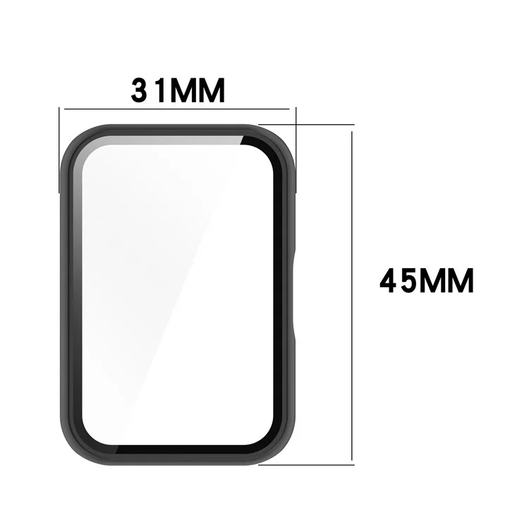 For Samsung Galaxy Fit3 (SM-R390) Case with Tempered Glass Screen Protector Full Coverage Hard PC Watch Cover - Glossy Black