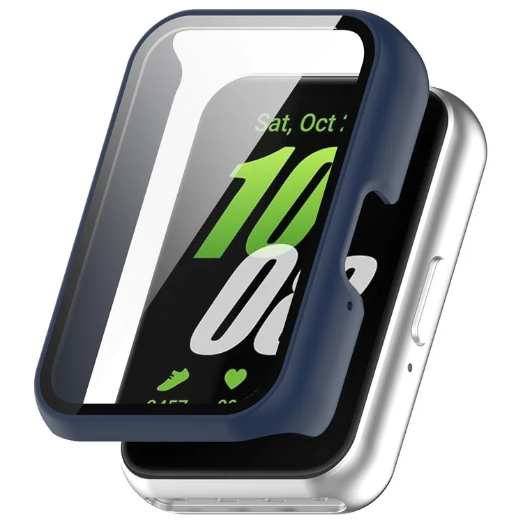 For Samsung Galaxy Fit3 (SM-R390) Case with Tempered Glass Screen Protector Full Coverage Hard PC Watch Cover - Matte Midnight Blue