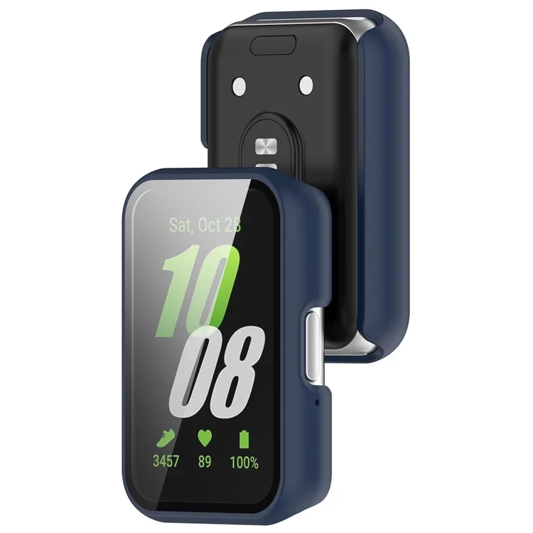 For Samsung Galaxy Fit3 (SM-R390) Case with Tempered Glass Screen Protector Full Coverage Hard PC Watch Cover - Matte Midnight Blue