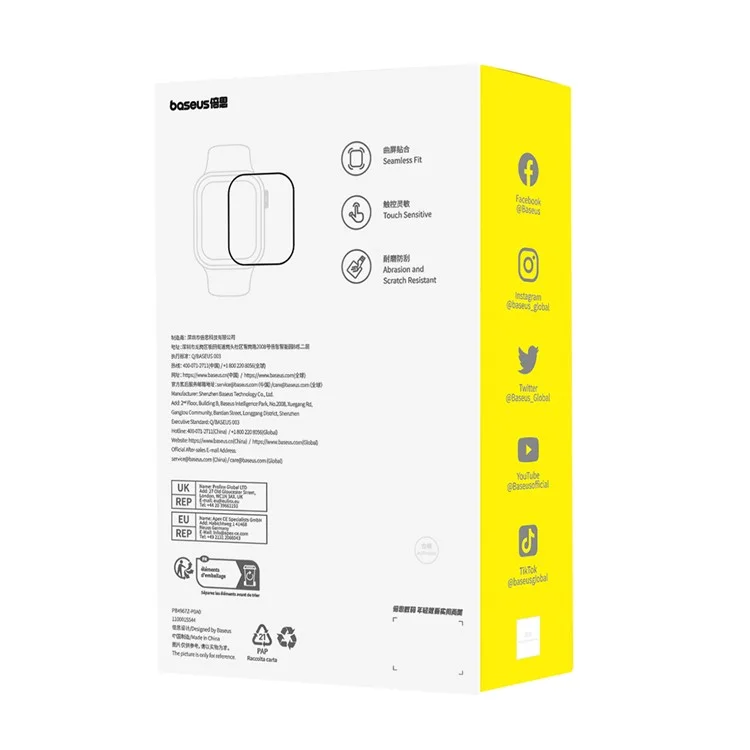 BASEUS Pour Apple Watch Protecteur d'écran Couverture complète Pellicule d'écran incurvée - Pour Apple Watch Series 9 / 8 / 7 41mm