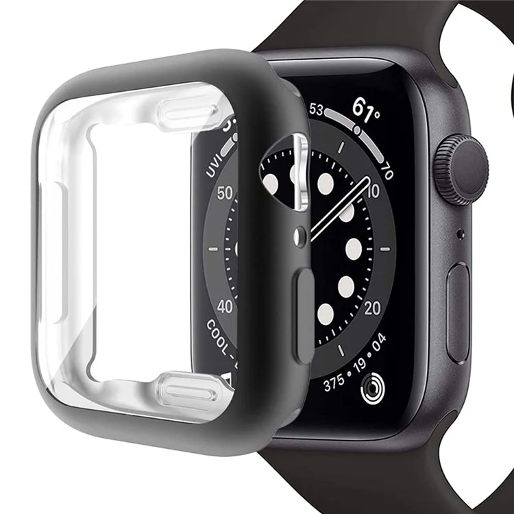 Pour Apple Watch SE (2022) / SE / 6 / 5 / 4 44mm Soft TPU Case Electroplating Watch Case Cover with Screen Protector - Noir