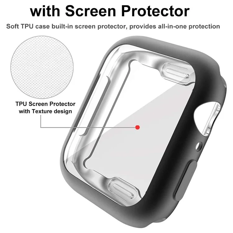 Pour Apple Watch SE (2022) / SE / 6 / 5 / 4 44mm Soft TPU Case Electroplating Watch Case Cover with Screen Protector - Noir