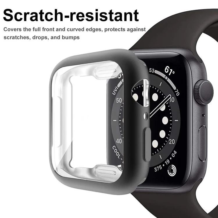 Pour Apple Watch SE (2022) / SE / 6 / 5 / 4 44mm Soft TPU Case Electroplating Watch Case Cover with Screen Protector - Noir
