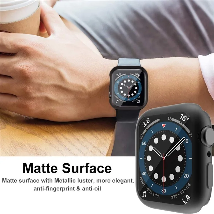 Pour Apple Watch SE (2022) / SE / 6 / 5 / 4 44mm Soft TPU Case Electroplating Watch Case Cover with Screen Protector - Noir