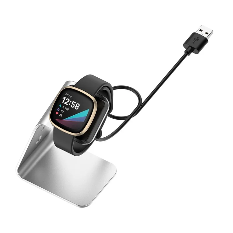 Aluminium Allial Magnétique USB de Charge de Charge Station de Base Avec un Câble USB de 1,5 m Pour Fitbit Sense / Versa 3 - Argent