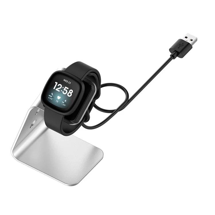 Aluminium Allial Magnétique USB de Charge de Charge Station de Base Avec un Câble USB de 1,5 m Pour Fitbit Sense / Versa 3 - Argent