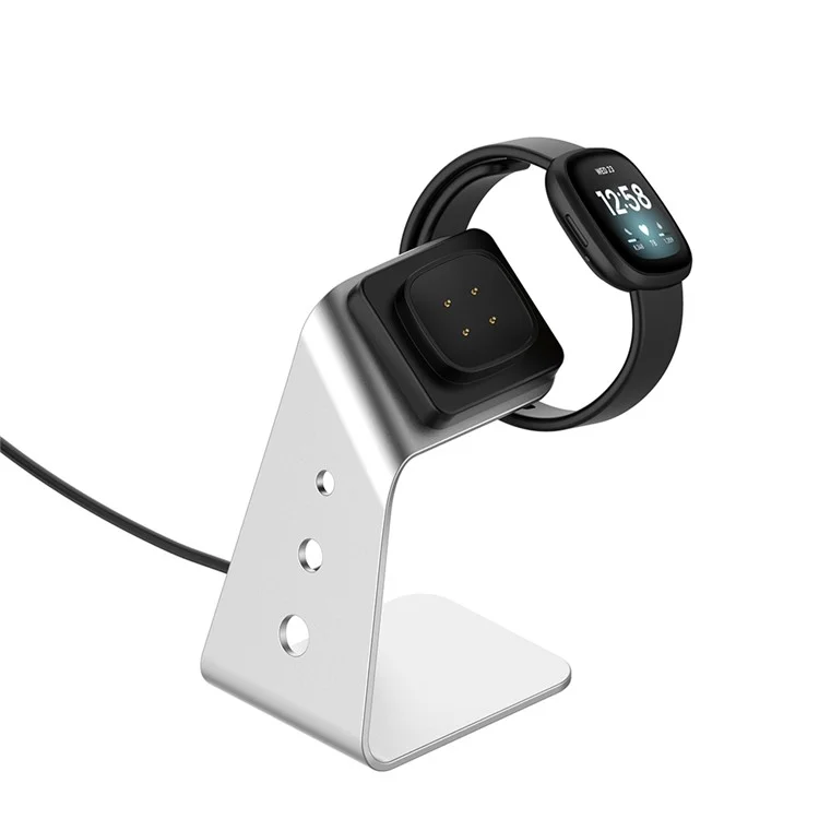 Aluminium Allial Magnétique USB de Charge de Charge Station de Base Avec un Câble USB de 1,5 m Pour Fitbit Sense / Versa 3 - Argent