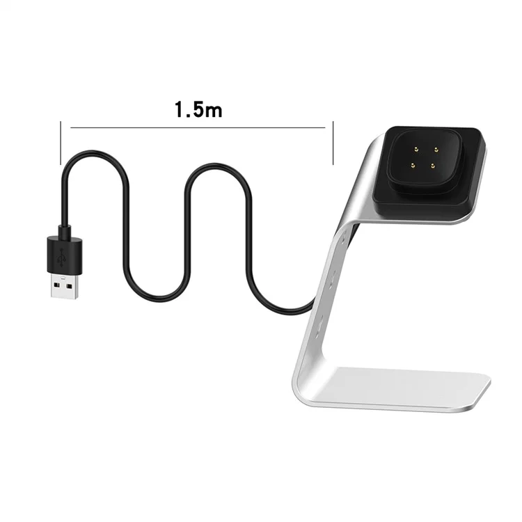 Estación Base de Soporte de Carga USB de Aleación de Aluminio Con Cable USB de 1,5 m Para Fitbit Sense/Versa 3 - Plata