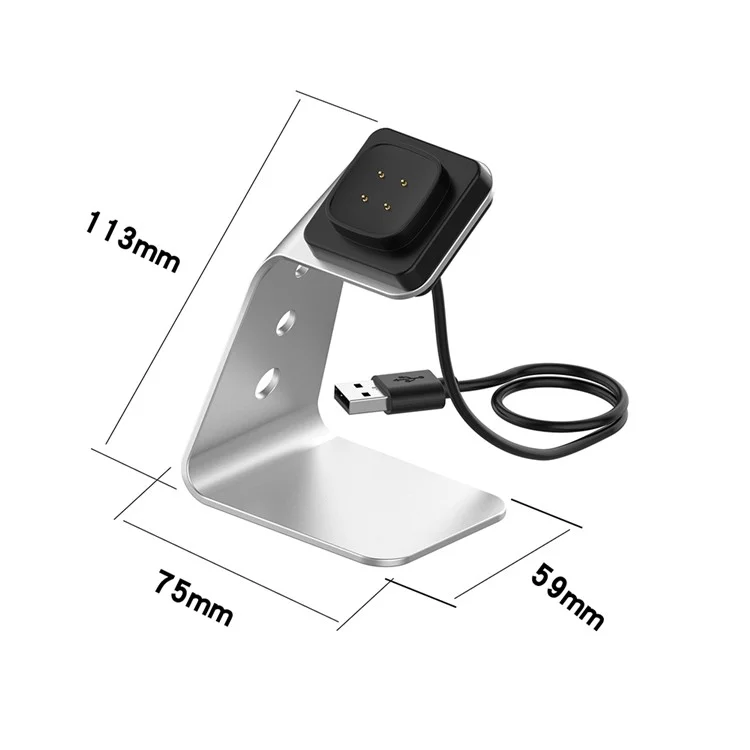 Aluminium Allial Magnétique USB de Charge de Charge Station de Base Avec un Câble USB de 1,5 m Pour Fitbit Sense / Versa 3 - Argent