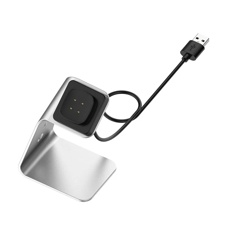 Estación Base de Soporte de Carga USB de Aleación de Aluminio Con Cable USB de 1,5 m Para Fitbit Sense/Versa 3 - Plata