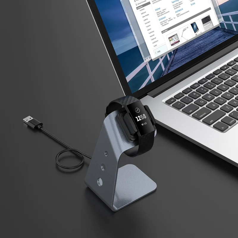 Charger Stand Charging Cable Dock Station Base Cradle with 1.5M USB Cable for Fitbit Charge 4/3/3 SE - Grey