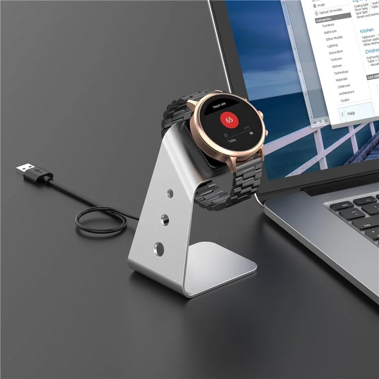 Smartwatch Aluminum Aluman Charging Stand Desktop Mount Com Cabo de 1,5m Para Fóssil Gen5/Gen 4 - Prata