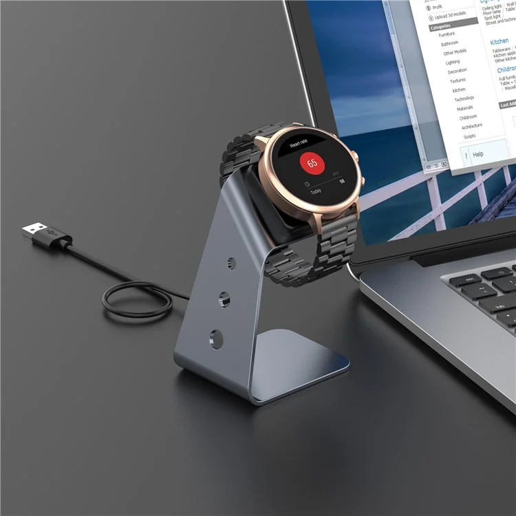 Smartwatch Aluminum Aluman Charging Stand Desktop Mount Com Cabo de 1,5m Para Fóssil Gen5/Gen 4 - Cinza