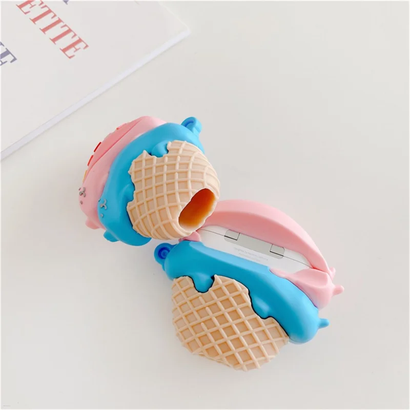 For Apple AirPods 3 Bluetooth-compatible Earphone Cover Cat Ice Cream Silicone Protective Case with Anti-Lost Buckle