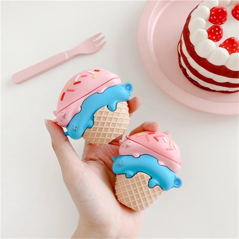 For Apple AirPods 3 Bluetooth-compatible Earphone Cover Cat Ice Cream Silicone Protective Case with Anti-Lost Buckle