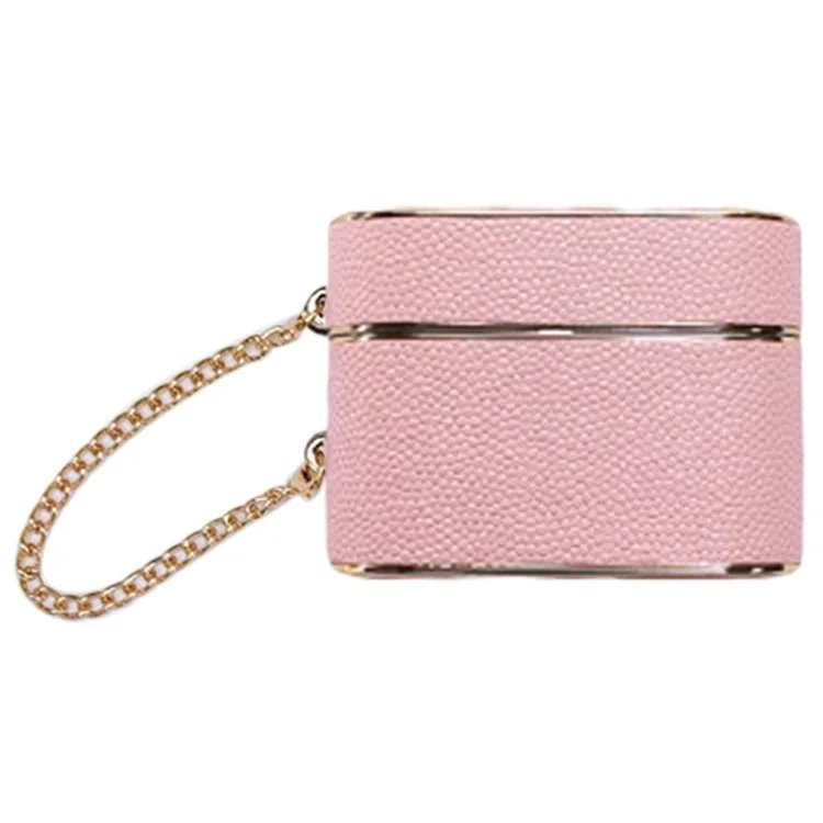 For AirPods Pro 2 Charging Case Cover Cylinder Shape Leather+PC Headset Protector with Strap - Pink