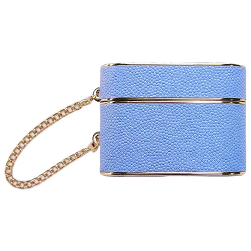 Voor Apple AirPods 3 Oordopjes Etui Cilindervormig Leer+PC Oordopjes Cover met Riempje - Hemelsblauw