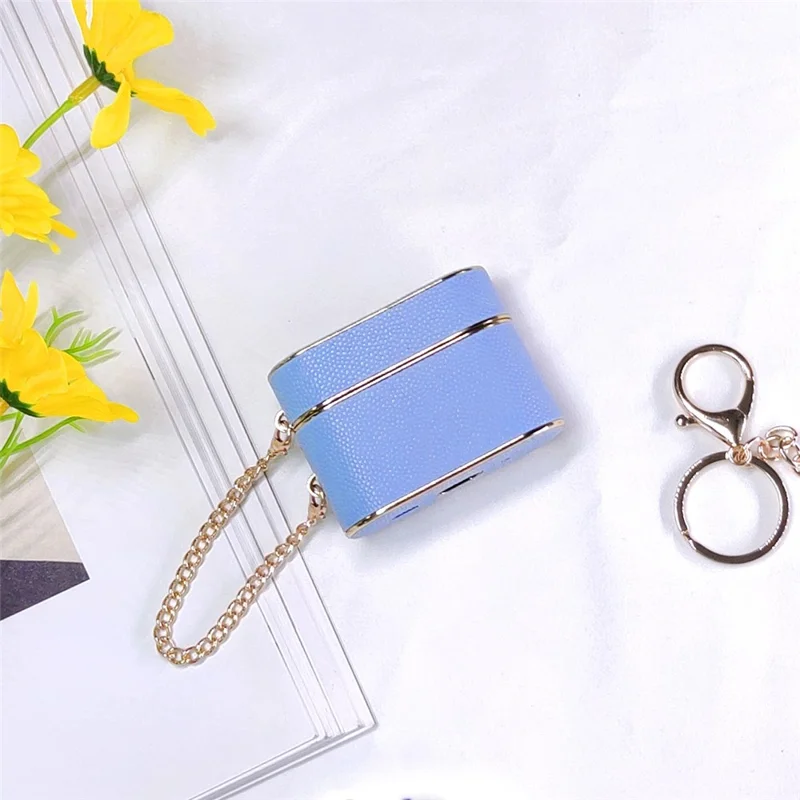 Voor Apple AirPods 3 Oordopjes Etui Cilindervormig Leer+PC Oordopjes Cover met Riempje - Hemelsblauw