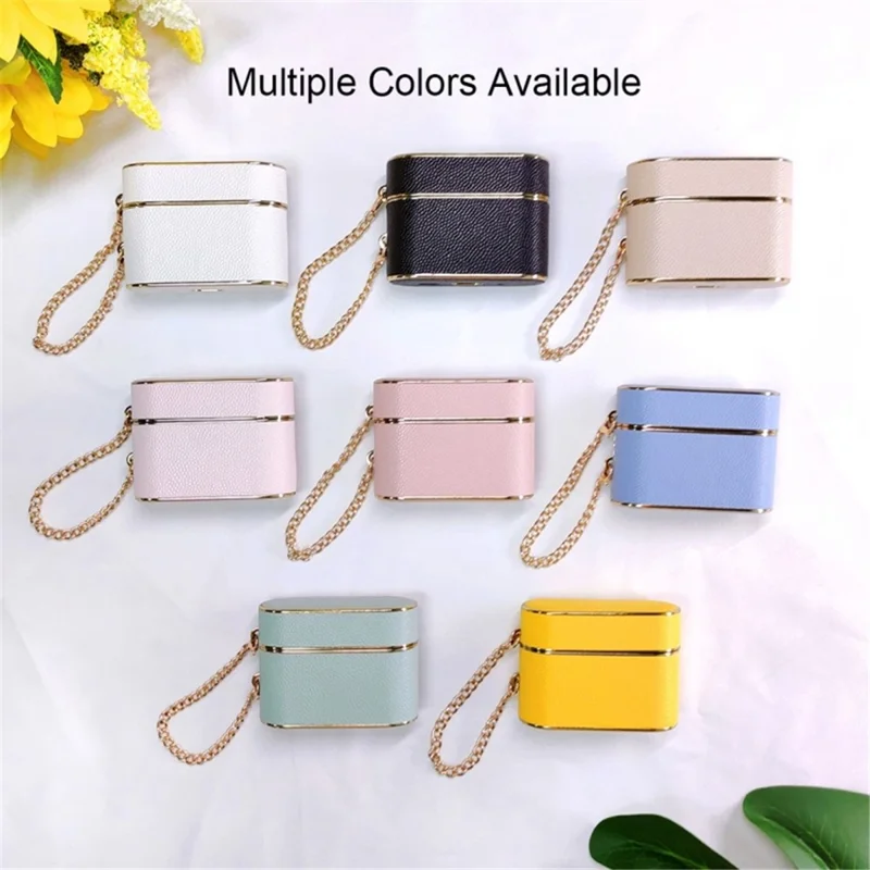 Voor Apple AirPods 3 Oordopjes Etui Cilindervormig Leer+PC Oordopjes Cover met Riempje - Hemelsblauw