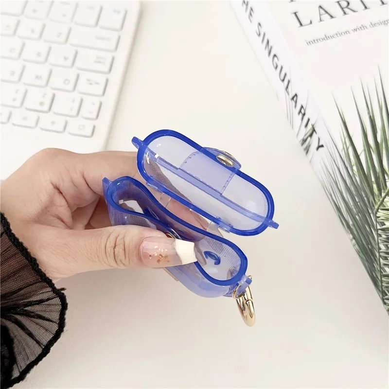 Beskyttelsesdæksel til Apple AirPods Pro opladerkabinet Bluetooth-kompatibelt headsetkabinet med ringbeslag - Blå