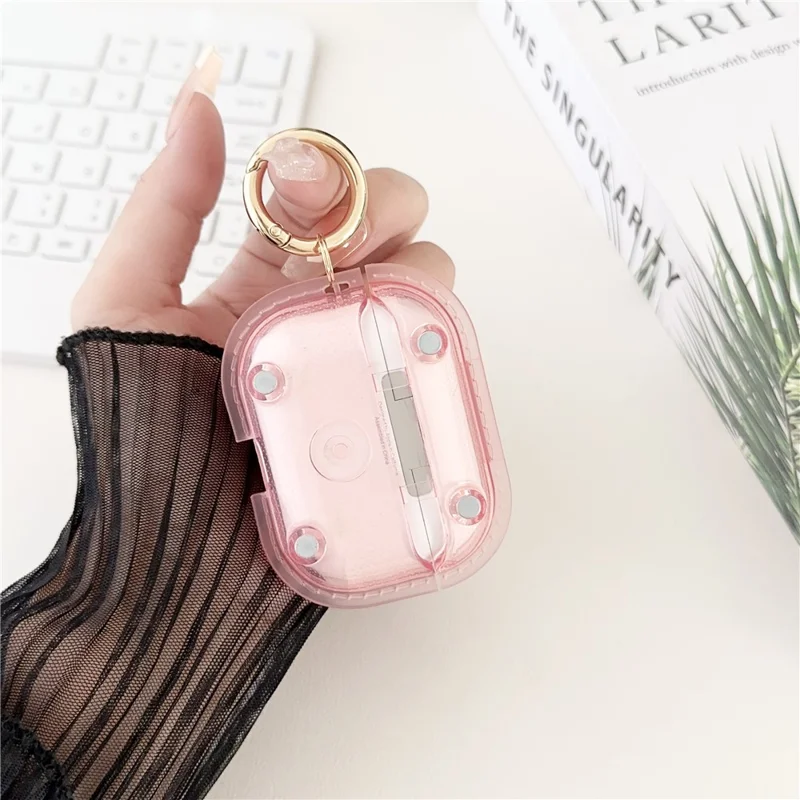 Para Capa de Carregamento do Estojo de AirPods Pro da Apple Estojo de Fone de Ouvido Bluetooth com Fivela de Argola - Rosa