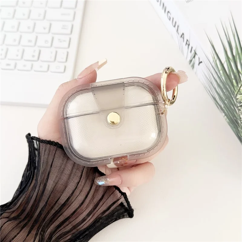 For Apple AirPods Pro Charging Case Cover Bluetooth-compatible Headset Case with Ring Buckle - Grey