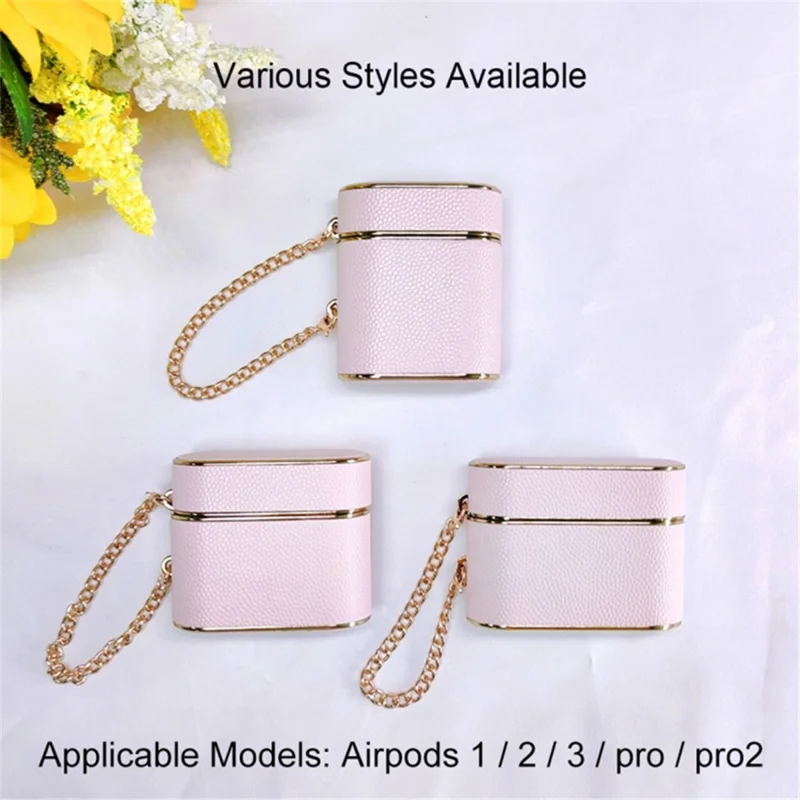 For Apple AirPods with Wireless Charging Case (2019) / AirPods with Charging Case (2019) / (2016) Leather Texture PC+TPU Earphone Case - Pink