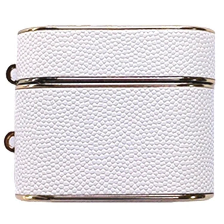 For Apple AirPods 3 Column Shape Bluetooth-compatible Earphone Cover Leather Texture TPU + PC Anti-Drop Case - White