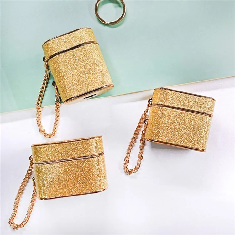 For Apple AirPods Pro Leather Texture Glitter Powder Column Shape Bluetooth-compatible Earphone Cover - Yellow