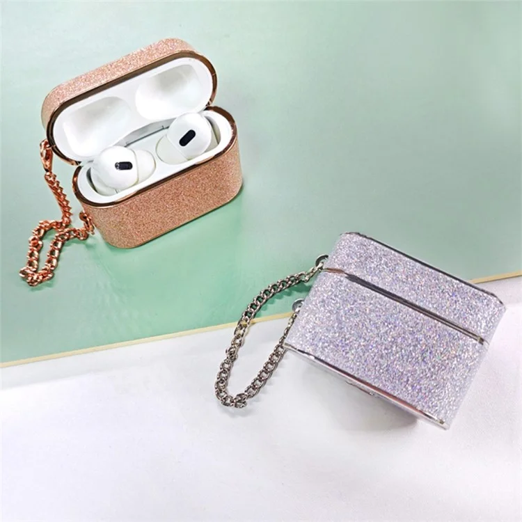 For Apple AirPods Pro Leather Texture Glitter Powder Column Shape Bluetooth-compatible Earphone Cover - Yellow