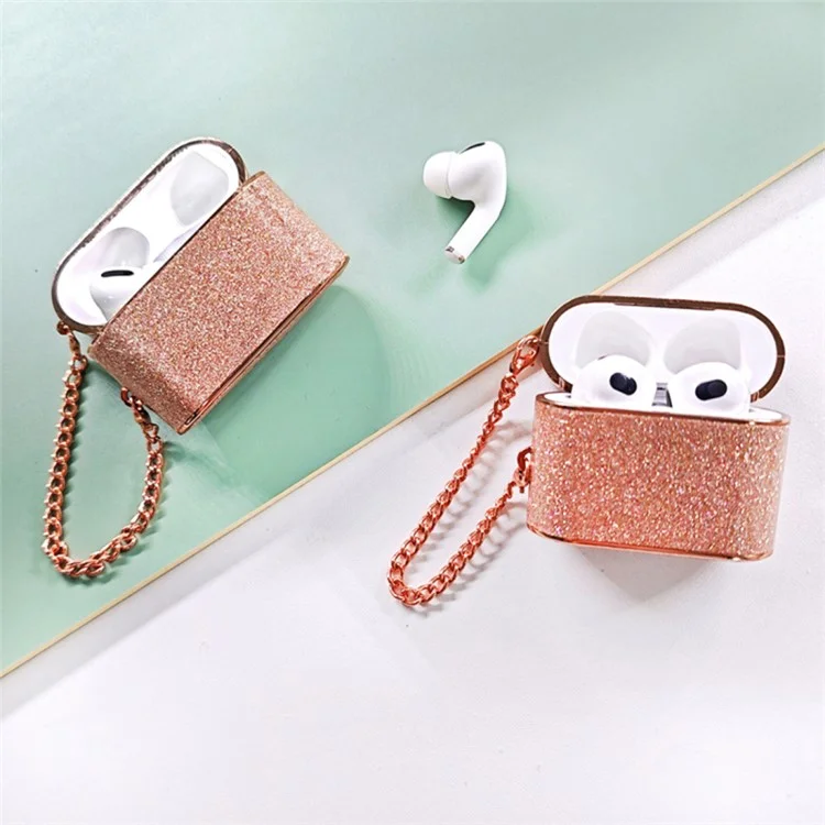 For Apple AirPods Pro Leather Texture Glitter Powder Column Shape Bluetooth-compatible Earphone Cover - Yellow