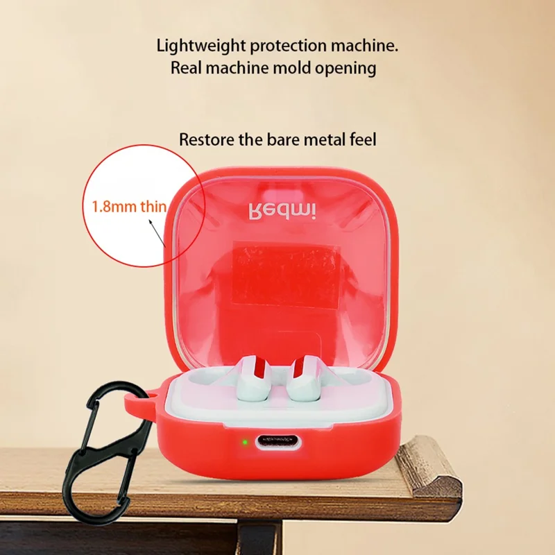 For Xiaomi Redmi Buds 6 Active Silicone Cover Bluetooth-compatible Earphone Sleeve with Anti-Lost Buckle - White