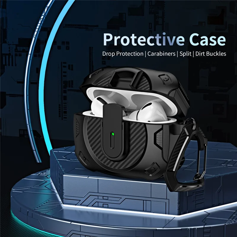 For Apple AirPods Pro Earphone Case PC+TPU Lock Design Headphone Cover with Hanging Hook - Black+White