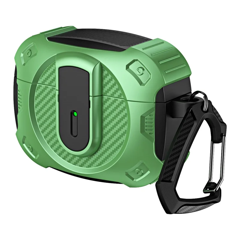 For Apple AirPods Pro Earphone Case PC+TPU Lock Design Headphone Cover with Hanging Hook - Black+Green