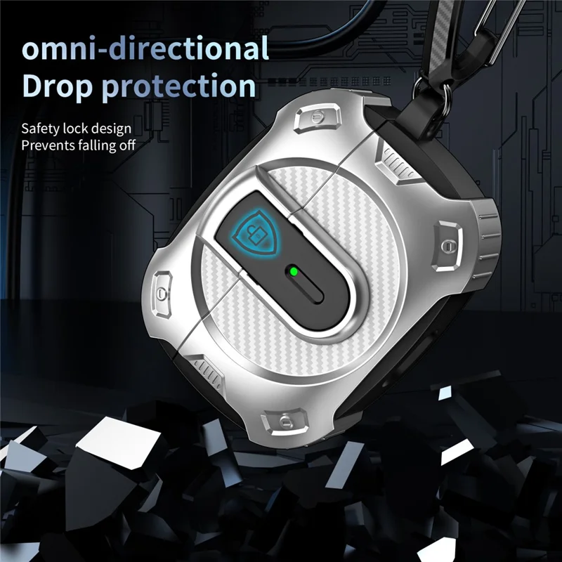 For Apple AirPods Pro Earphone Case PC+TPU Lock Design Headphone Cover with Hanging Hook - Black+Green