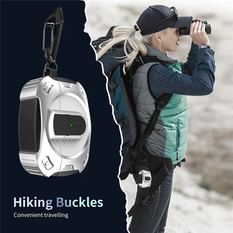 For Apple AirPods Pro Earphone Case PC+TPU Lock Design Headphone Cover with Hanging Hook - Black+Green