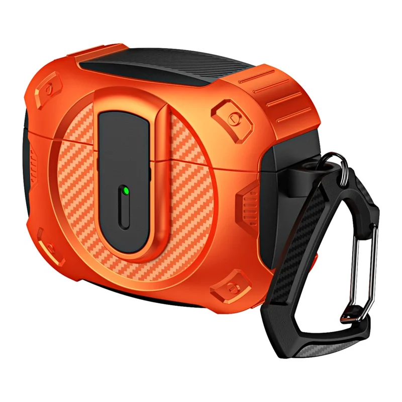 For AirPods Pro 2 Case PC+TPU Lock Design Earphone Protective Cover with Hanging Hook - Black+Orange