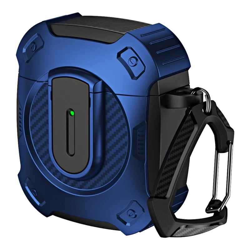 För Apple AirPods med laddningslåda (2016) / (2019) / AirPods med trådlös laddningslåda (2019) Skyddsfodral med karbinhake - Svart+Blå