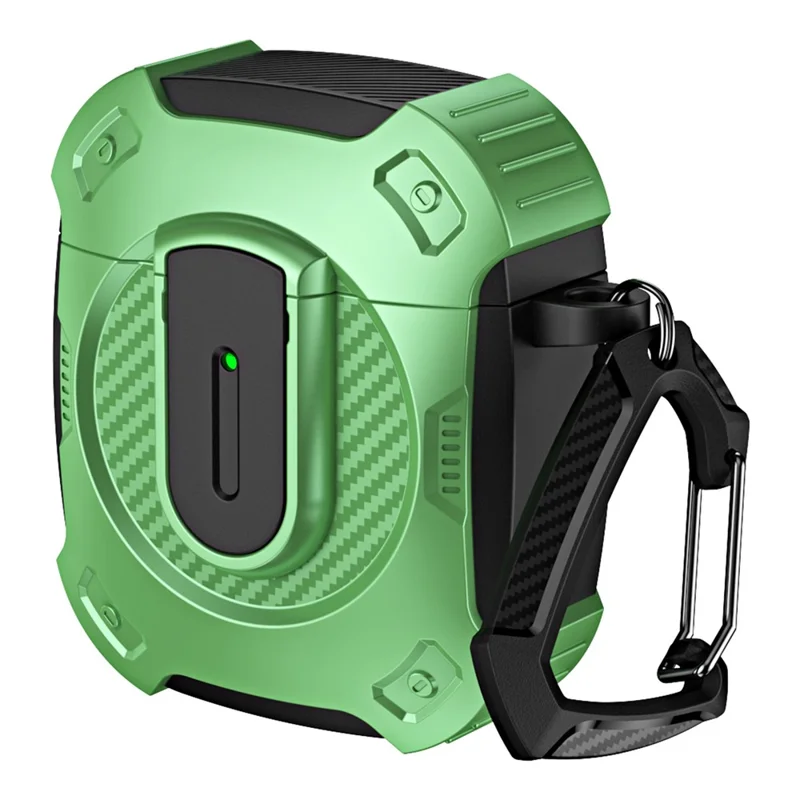 For Apple AirPods with Charging Case (2016)  /  (2019)  /  AirPods with Wireless Charging Case (2019) Case with Carabiner - Black+Green
