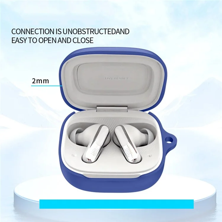 Pour JBL Live Beam 3 Housse en silicone Bluetooth Ecouteur Étui de protection avec boucle anti-perte - Bleu foncé