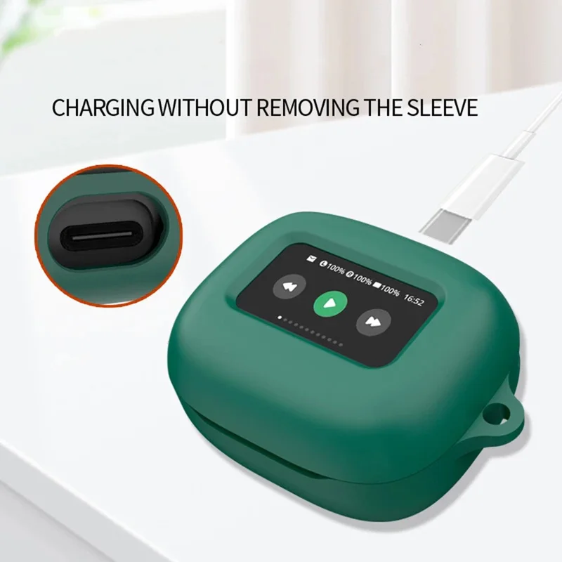 For JBL Live Beam 3 Silicone Cover Bluetooth-compatible Earphone Protective Sleeve with Anti-Lost Buckle - White