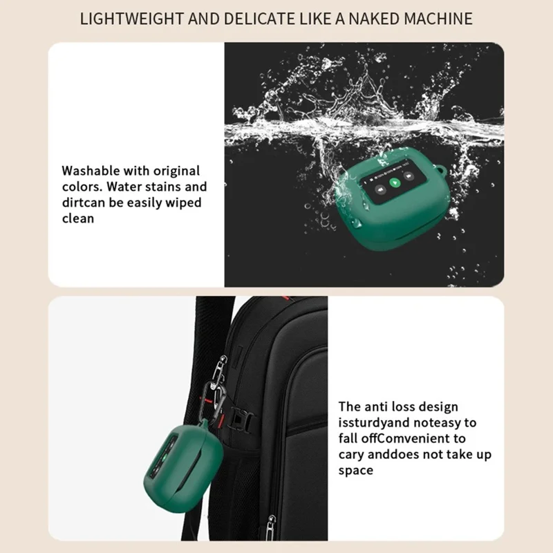 For JBL Live Beam 3 Silicone Cover Bluetooth-compatible Earphone Protective Sleeve with Anti-Lost Buckle - Black