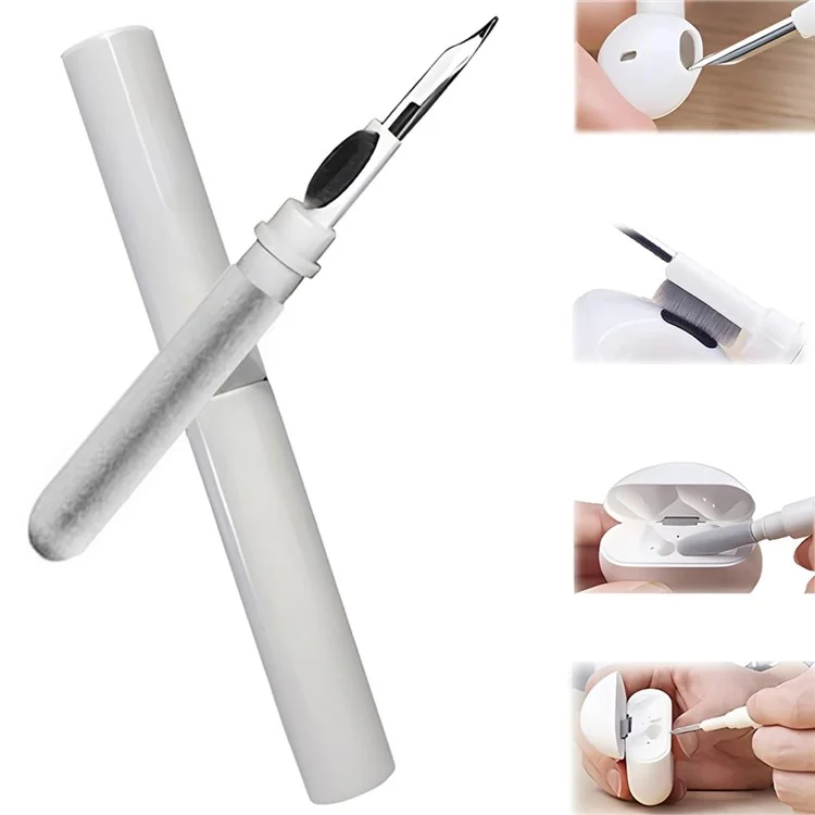 Pennello di pulizia per auricolari Bluetooth a forma di penna, rimuovi polvere per auricolari TWS, strumento di pulizia per telefoni e fotocamere - Bianco