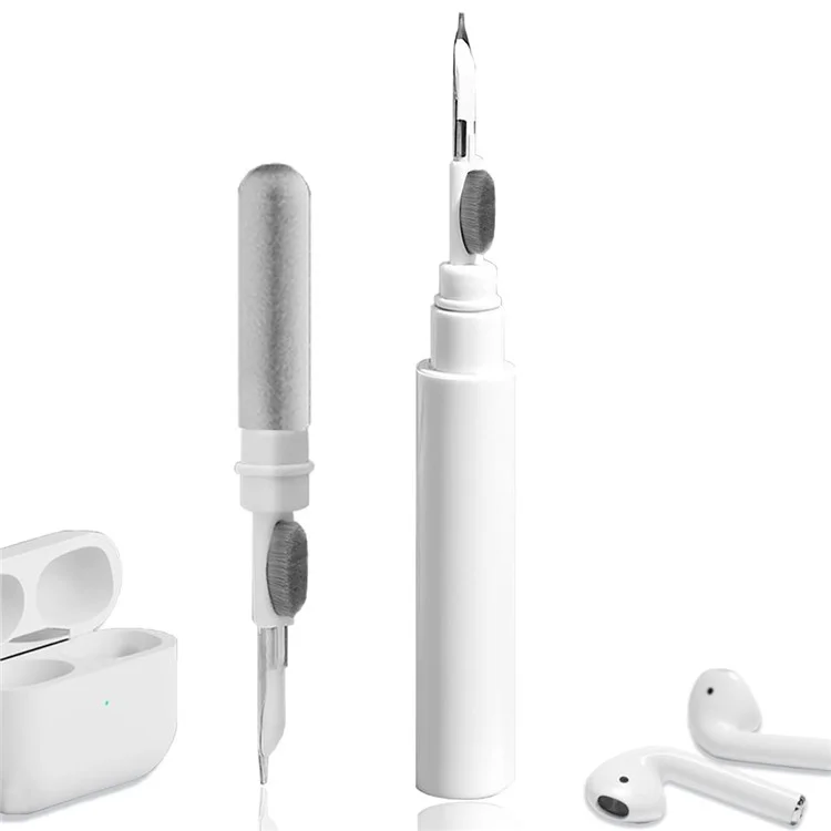 Pennello di pulizia per auricolari Bluetooth a forma di penna, rimuovi polvere per auricolari TWS, strumento di pulizia per telefoni e fotocamere - Bianco